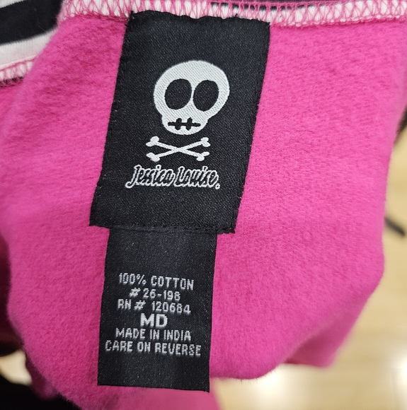 Rare Jessica Louise Pink Punk Patch Black White Striped Ear Zip Hoodie M - Picture 11 of 12